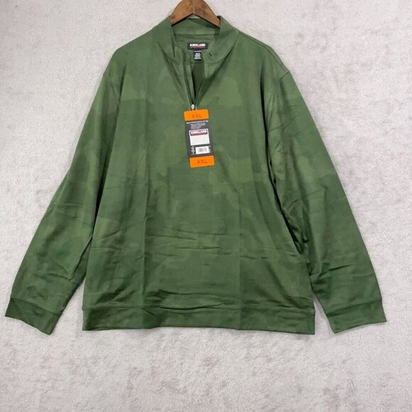 NEW Kirkland Signature Mens XXL Green 1/4 Zip Performance Camo Sweatshirt - Picture 2 of 7